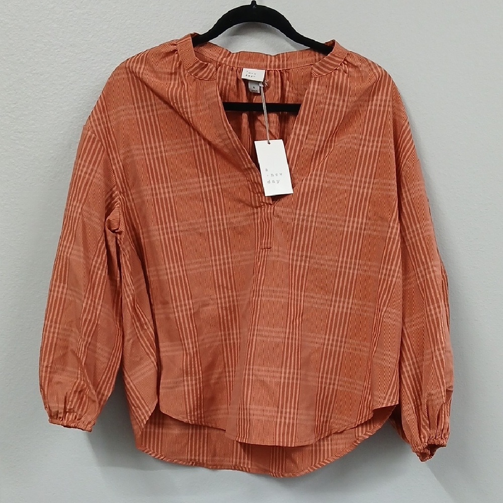 A New Day Terracotta Plaid Blouse